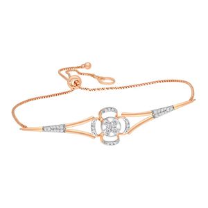 Rose Gold Lab Grown Diamond Floral Center Open Bangle Bracelet - Product Image 2