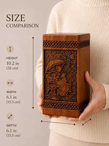 Hand Carved American Style Wooden Pet & Baby <b>Memorial</b> Urn Woman Under Umbrella Keepsake <b>Box</b> - Product Image 5