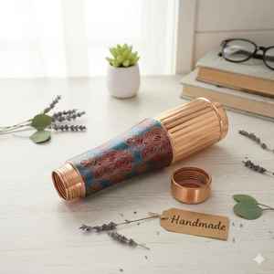 Fluted Base Copper Water <b>Bottle</b> Floral Mandala Art Printed Metal Drink <b>Flask</b> Reusable Leakproof Hydration <b>Bottle</b> Daily - Product Image 3