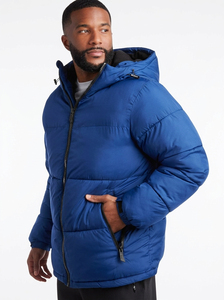 Veste d'hiver matelassée à capuche pour homme, couleur unie, épaisseur standard, polyester, imperméable, coupe-vent, col montant, fermeture éclair - Product Image 5