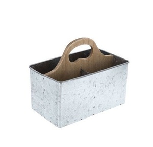 Organisateur de cuisine galvanisé style ferme avec poignée en bois pour serviettes, assiettes, couverts et produits de nettoyage – Vente en gros - Product Image 6