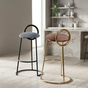 Taburete de Bar Moderno, Silla de Bar de Metal con Asiento de Terciopelo, Altura de Barra, para Hogar, Cocina, Cafetería, Recepción, Oficina, Muebles de Bar - Product Image 3
