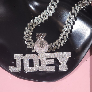Luxury Moissanite Joey Money Bag Pendant Necklace Iced Out Custom <b>Name</b> Hip Hop Charm Jewelry Silver Gold - Product Image 5