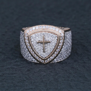 แหวนเงินแท้ 925 ดีไซน์กากบาทประดับเพชร สีโรสโกลด์ สำหรับผู้ชาย สไตล์ฮิปฮอป คริสเตียน เหมาะสำหรับงานแต่งงาน - Product Image 5