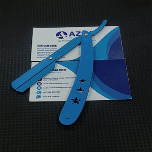 Navaja de Afeitar Plegable Recta de Acero Inoxidable con Recubrimiento Azul de Calidad Premium para Hombres, Herramienta Profesional de Barbería - Product Image 5