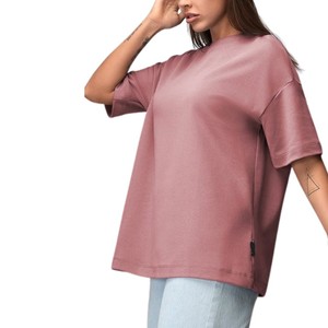เสื้อยืดคอกลมแขนสั้นทรงโอเวอร์ไซส์สำหรับผู้หญิง ผ้าฝ้าย 100% สีพื้น ทรงหลวม ใส่ได้ทุกฤดู เสื้อถักเจอร์ซีย์ - Product Image 4