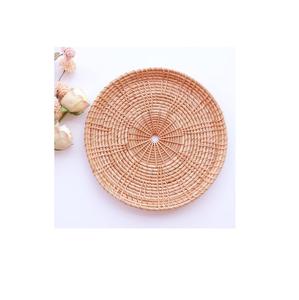 Round Rattan Woven Serving Tray with Handles Stylish Breakfast <b>Drinks</b> Snack Tray for Coffee Table Home Decor - Product Image 1