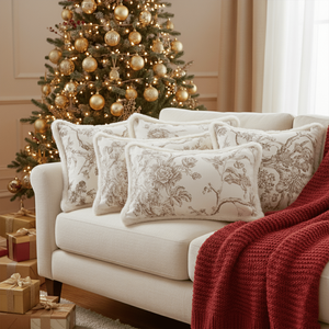 SOGA 6-Piece Pillowcase Set Vintage Floral Fur Trim Taupe Embroidered <b>Cushion</b> <b>Covers</b> 45cm X 45cm 30x50cm Sizes - Product Image 1