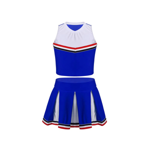 Ensemble d'uniformes de cheerleading bleus personnalisés pour jeunes, vêtements d'entraînement par sublimation et accessoires, vente en gros d'uniformes de cheerleading - Product Image 1