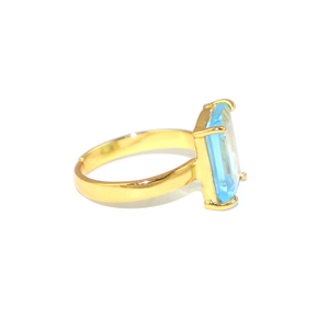 Antique Design Bt <b>Quartz</b> Gemstone <b>Ring</b> 22K Gold Plated Rectangle Shape Prong Setting Engagement Jewelry March Birthstone - Product Image 2