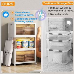 Contenitori Pieghevoli a 4 Livelli con Coperchi e Ruote, Organizzatore Impilabile per Armadi e Contenitori, Bianco - Product Image 2