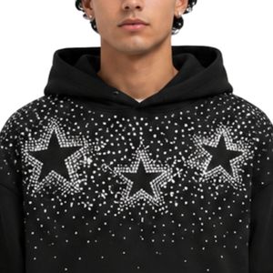 Sweat à capuche oversize noir en polaire pour homme, motif étoile en strass et cristaux, pull épais, streetwear, personnalisable OEM - Product Image 5