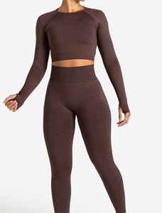 Haut court marron à manches courtes pour femme, imprimé, en coton tricoté et élasthanne, col rond, coupe décontractée, séchage rapide, anti-plis, respirant - Product Image 4