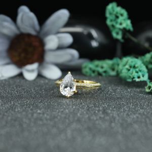 Pear Cut Moissanite Engagement <b>Ring</b> 925 Sterling <b>Silver</b> Gold Plated | Minimalist <b>Solitaire</b> Wedding <b>Ring</b> for Women - Product Image 2