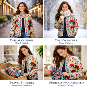 เสื้อแจ็คเก็ตผ้าฝ้ายปักลายคุณภาพบูติก ซับใน TNT คอตั้ง งานแฮนด์เมด เสื้อโค้ทบอมเบอร์สำหรับผู้หญิง - Product Image 4