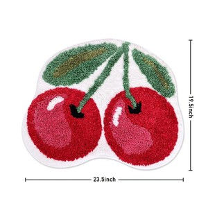 Tapis de bain en coton à motif cerise, forme originale, épais et touffeté, avec dos antidérapant en caoutchouc pour usage domestique - Product Image 3