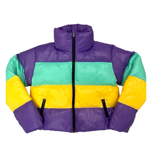 2027 Razer Impex <b>Cropped</b> Mardi Gras <b>Puffer</b> <b>Jacket</b> 100% Polyester Hooded Quick Dry - Product Image 2