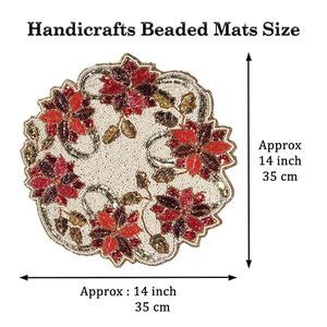 Set de table rond brodé floral, rouge et or, design traditionnel chinois, tissu fait main, 400 mm - Product Image 2