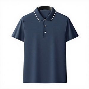 เสื้อเชิ้ตแขนสั้นผู้ชายสำหรับฤดูร้อน สไตล์ลำลองธุรกิจ ระบายอากาศได้ดี ผลิตจากผ้าถักโพลีเอสเตอร์/คอตตอน ลายเรียบ ปักลาย ปิดกระดุม ปกเสื้อพับได้ - Product Image 1