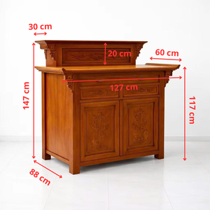 Gabinete de Adoración de Madera de Dos Niveles con Grabado, Modelo A11, con Acabado Amarillo para Adoración Ancestral y Budista, Marca Tam Viet Singdora - Product Image 6