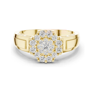 Bague pavée moderne en or jaune avec diamant de laboratoire taille brillant rond, élégante et contemporaine, un bijou de déclaration glamour et raffiné. - Product Image 1