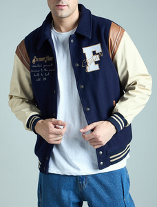 Veste d'hiver pour homme en laine/polyester, coupe ajustée, col montant, chauffante, style varsity, fermeture à boutons recouverts, coupe-vent - Product Image 2