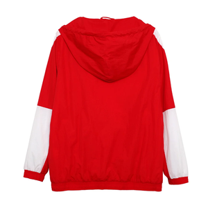 Chaqueta Cortavientos con Capucha y Media Cremallera, Tallas Grandes, Roja y Blanca, Forro de Malla Transpirable, Impermeable, Bordada, Estilo Outdoor - Product Image 2