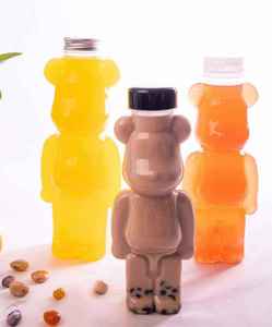 Bouteille réutilisable transparente en PET de 700 ml en forme d'ours Kawaii, avec couvercles et pailles pour Bubble Tea, impression sérigraphiée, bouchon à vis argenté - Product Image 1