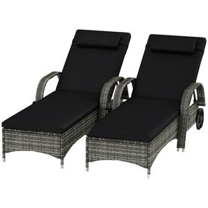 2 Lettini Prendisole Neri da Esterno con Poltrone per Patio o Zone Piscina - Product Image 5