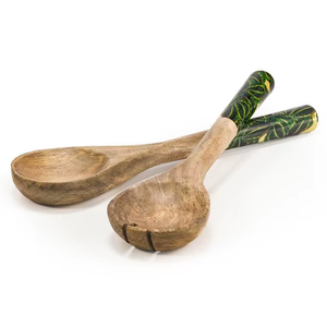 Cubertería de Madera para Servir y Comer con Detalles de Acero Espejado, Pintada a Mano y Tallada en Madera de Mango, Acacia y Pino para Catering - Product Image 3