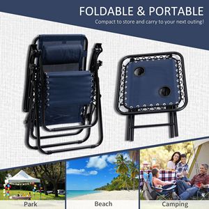 Set di Sedie Pieghevoli Reclinabili Blu con Tavolino Laterale e Portabicchieri, Sdraio a Gravità Zero con Poggiatesta - per Bordo Piscina e Campeggio - Product Image 6
