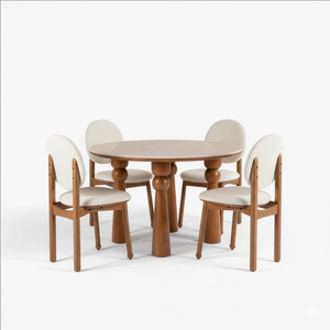 Midcentury Modern Wood <b>Round</b> <b>Dining</b> <b>Table</b> Set with <b>4</b> <b>Chairs</b> Solid Back Design <b>for</b> Home <b>Dining</b> Room Furniture - Product Image 1