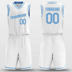 Ensemble d'uniformes de basketball personnalisés SHARISSA par sublimation, unisexe adulte, bleu clair et jaune, motif éclair, respirant, sans couture, fusionné - Product Image 2