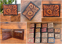 Dompet kulit asli Tooled ramping bisnis untuk pria tempat kartu trendi Fashion hadiah perjalanan dompet koin-gaya personalisasi