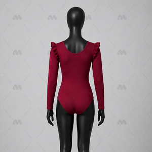 Justaucorps rouge à manches longues et volants pour femme, en Lycra, pour la danse, l'entraînement et la scène (adulte) - Product Image 2