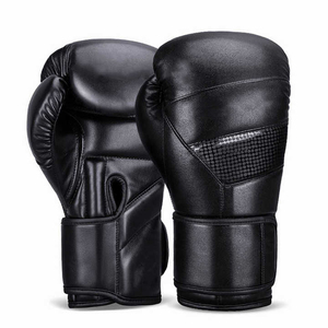 Gants de boxe en cuir noir avec fermeture à lacets pour adultes, équipement d'entraînement, design respirant - Product Image 1