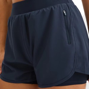 Shorts Deportivos Azul Marino para Mujer, Cintura Alta, Logotipo, Secado Rápido, Tejido Elástico, Corte Regular, OEM, Pedido al por Mayor, Perlas - Product Image 5
