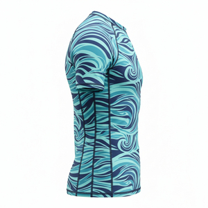 Men's Full Sleeve Rash Guard Sublimation Print Quick Dry <b>Coral</b> Swim <b>Top</b> Wave Pattern Adult Sport Shirt UPF50+ - Product Image 5