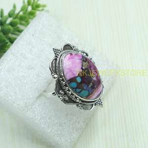 Pink Copper Turquoise <b>Ring</b> 925 Sterling Silver Handmade <b>Statement</b> <b>Ring</b> Vintage Floral Boho Jewelry Gift For Women Unisex Him - Product Image 2