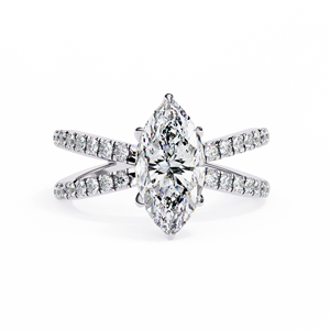 Bague de fiançailles en moissanite taille ovale plaquée or blanc avec halo de pierres latérales, bijoux de mariage pour femme - Product Image 2