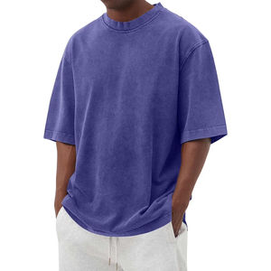 High Quality Front Drop Shoulder <b>T</b>-<b>Shirt</b> <b>Polyester</b> Heavyweight Oversized Custom Anti-Shrink Silk Screen Printed Vintage Washed - Product Image 6