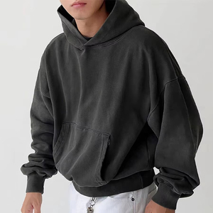 Sweat-shirt à capuche oversize pour homme, coupe courte, 340 GSM, polyester et coton, streetwear, personnalisable, OEM, vente en gros - Product Image 1
