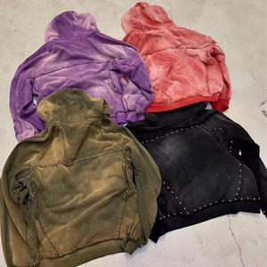 Custom Sunfaded Faded Zip up Zipper Hoodie,Men Boxy Oversized Zip up Hoodie,Streetwear Acid Wash Distressed Zip up Hoodie Men - Product Image 6