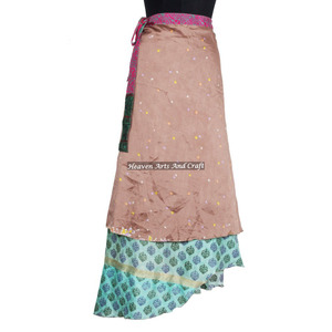 Eco Friendly Girl's Wear <b>Beach</b> Sari Reversible Long Wrap Skirts <b>Beach</b> Wear Vintage Silk <b>Magic</b> 38" Length Wrap Skirt Cover up - Product Image 3