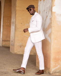 Ensemble pantalon et veste de costume d'affaires léger croisé pour homme, couleurs et tailles personnalisables, devant plissé, respirant, antistatique, en tissu peigné - Product Image 1