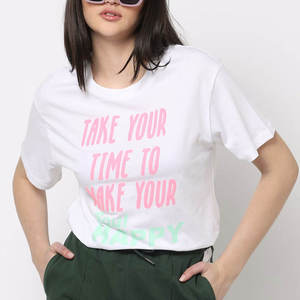Women's White <b>Crew</b> Neck Short Sleeve T-Shirt With Happy <b>Soul</b> Letter Print Casual Wear 100% Cotton Jersey Fabric - Product Image 6