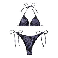 Seksi Stil Leopar Desenli Paisley Halter ve Bağcıklı Hızlı Kuruyan Kadın 2 Parça Bikini Takımı (Mikro Sütyen ve Brezilya Altı)