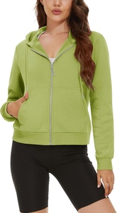 Sudadera con capucha y cremallera para mujer, color sólido, manga larga, tejido de algodón, transpirable, para otoño - Product Image 3