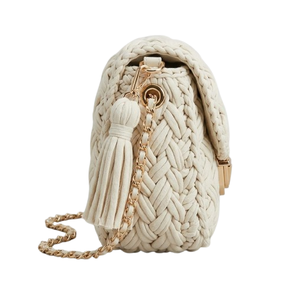 Sac en crochet pour femme au design élégant, 100% fait main, motif tressé, fermeture à rabat, fermoir en métal doré - Product Image 2