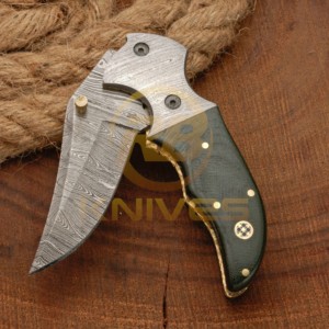 Cuchillo de Caza Plegable Premium OEM RB de Acero de Damasco con Mango de Palisandro, Empuñadura de Latón y Hoja de 7 Pulgadas para Camping - Product Image 4